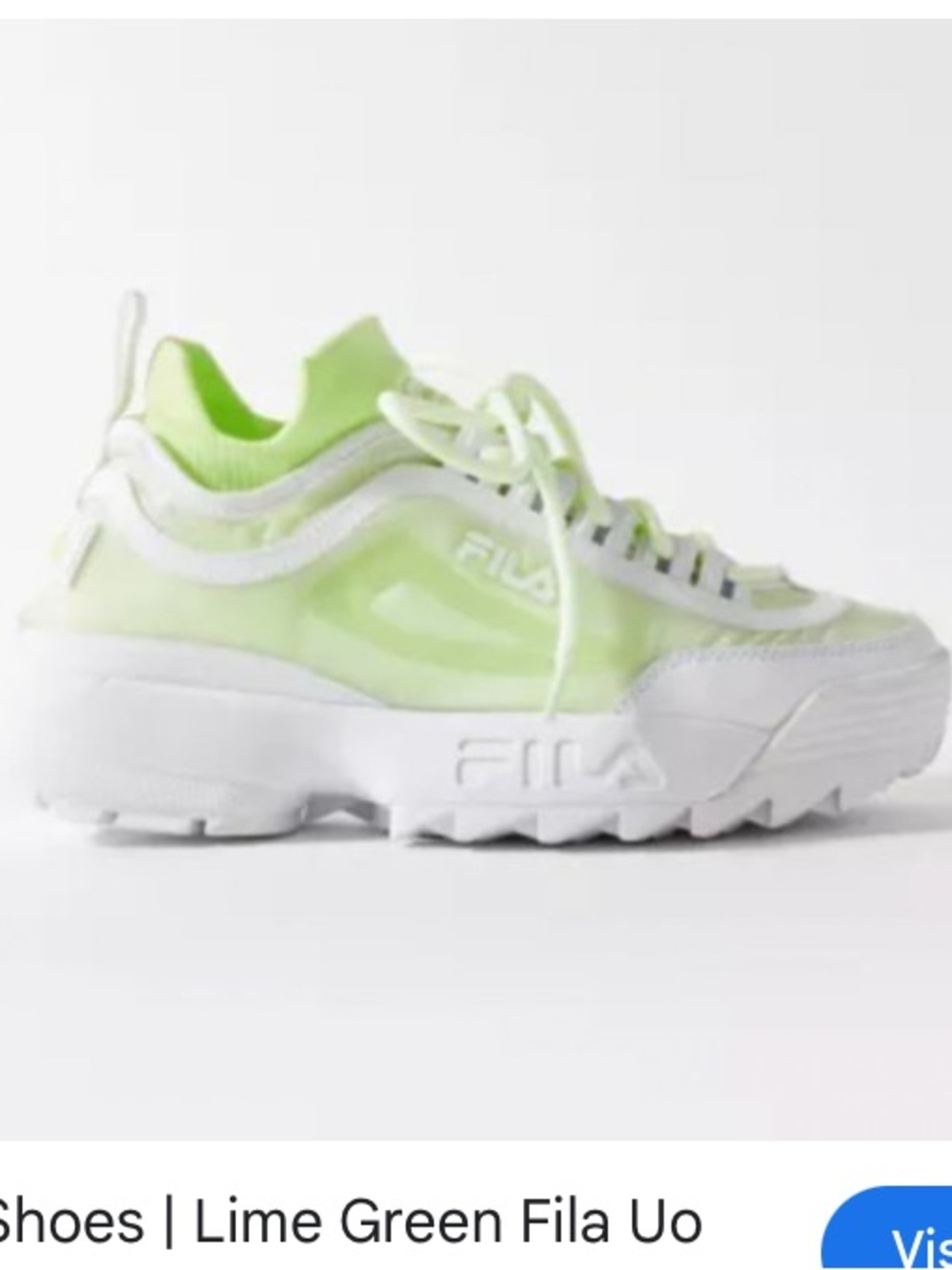 Fila UO Exclusive Disruptor 2 Sock Mesh Sneakers 5 neon lime green and white